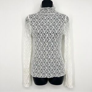 Dazy White Lace Turtleneck Long Sleeve Blouse